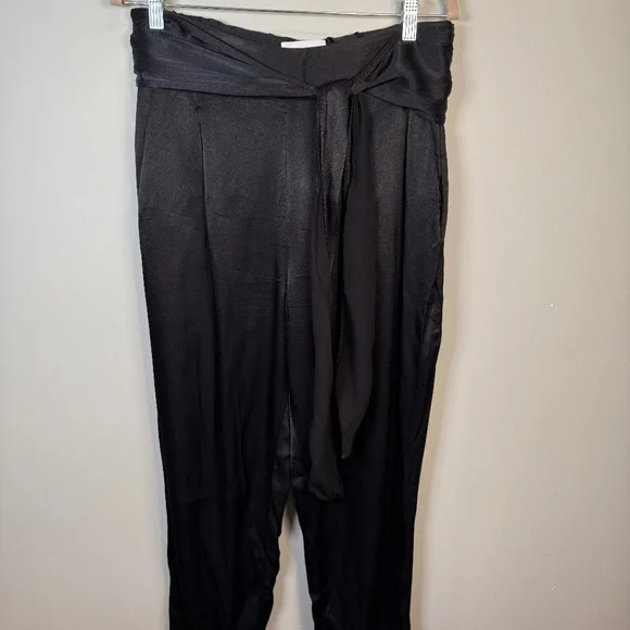 ett:twa by Anthropologie Black Satin Tie High Waist Pants Size 12 - Picture 3 of 7